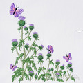 Thistle flowers and butterflies machine embroidery design - 3 sizes