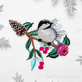Tit bird on Spruce branch Machine Embroidery Design - 3 sizes