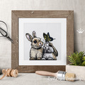 Two Bunnies with a butterfly Machine embroidery design - 5 sizes