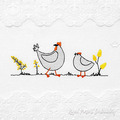 Two Hens Machine Embroidery Design - 2 sizes