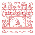 Red Work fireplace Christmas Free - 4 sizes