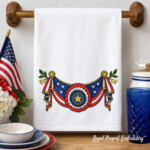 American Flag Bunting with Rosette Machine Embroidery Design - 5 sizes