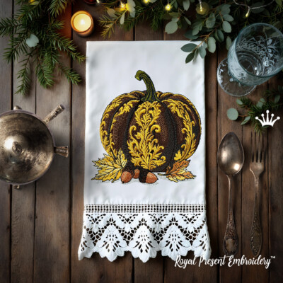 Broderie Crewel Ancienne - Arrangement De Récolte D'automne MCM - Art Textile 18 X 14
