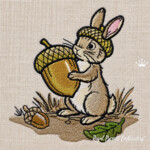 Autumn Bunny with Acorn Machine Embroidery Design – 8 Sizes