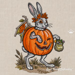 Halloween Bunny in a Pumpkin Costume Machine Embroidery Design – 5 Sizes