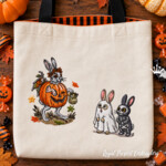 Small Halloween Bunny Machine Embroidery Design Set: Pumpkin, Ghost & Skeleton - 5 Sizes