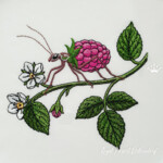 Stag Beetle on Raspberry Branch Machine Embroidery Design - 4 sizes