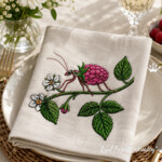 Stag Beetle on Raspberry Branch Machine Embroidery Design - 4 sizes