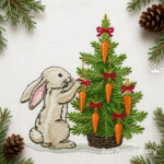 Motif de broderie mécanique « Lapin décorant un sapin de Noël avec des carottes » - 3 tailles