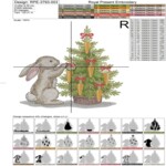 Motif de broderie mécanique « Lapin décorant un sapin de Noël avec des carottes » - 3 tailles