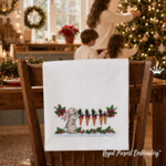 Christmas Bunny Decorating a Carrot Garland Machine Embroidery Design - 5 Sizes