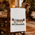 Christmas Bunny Decorating a Carrot Garland Machine Embroidery Design - 5 Sizes
