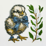 Chicken with a bow and pussy willow - 4 sizes