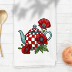 Red checkered teapot with poppies - 4 sizes