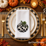 Black and White Checkered Pumpkin Machine Embroidery Design- 3 sizes