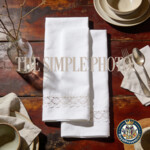 Linen napkin mockup with french lace rustic kitchen table SET