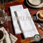 Linen napkin mockup with french lace rustic kitchen table SET