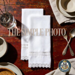 Linen napkin mockup with french lace rustic kitchen table SET