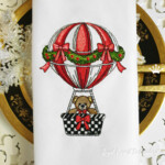 Checkered Christmas Balloon with Teddy Bear - 4 Sizes