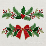 Christmas Borders with a Bow and Holly Machine Embroidery Design Set – 4 Sizes