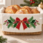 Christmas Borders with a Bow and Holly Machine Embroidery Design Set – 4 Sizes