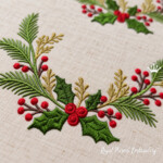 Large Christmas Holly & Berry Corner Machine Embroidery Design – 5 Sizes