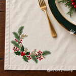 Large Christmas Holly & Berry Corner Machine Embroidery Design – 5 Sizes
