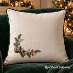 Large Christmas Holly & Berry Corner Machine Embroidery Design – 5 Sizes