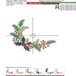 Large Christmas Holly & Berry Corner Machine Embroidery Design – 5 Sizes