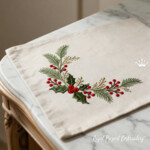 Large Christmas Holly & Berry Corner Machine Embroidery Design – 5 Sizes