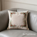 Large Christmas Holly & Berry Corner Machine Embroidery Design – 5 Sizes