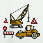 Construction equipment and Road signs set - 4 sizes