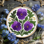 Round Baroque ornament with pansies - 3 sizes
