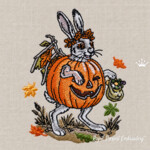 Small Autumn Bunny with Jack-o'-Lantern Machine Embroidery Design - 5 Sizes