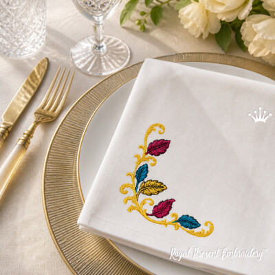 Coin baroque avec feuilles colorées pour textiles de maison - 4 tailles