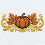 Fall Pumpkin Baroque Border with Golden Leaves Machine Embroidery Design - 5 Sizes