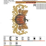 Fall Pumpkin Baroque Border with Golden Leaves Machine Embroidery Design - 5 Sizes