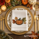 Citrouille d’automne aux feuilles dorées et vert olive – Motif de broderie machine, 4 tailles