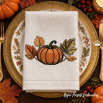 Fall Pumpkin with Golden and Olive-Green Leaves Machine Embroidery Design - 4 Sizes