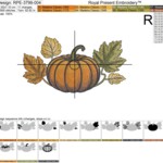 Fall Pumpkin with Golden and Olive-Green Leaves Machine Embroidery Design - 4 Sizes