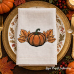 Fall Pumpkin with Golden Leaves Machine Embroidery Design - 4 Sizes
