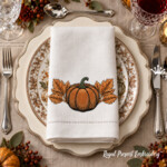 Fall Pumpkin with Golden Leaves Machine Embroidery Design - 4 Sizes
