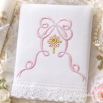 Floral Cross and Ribbon Machine Embroidery Design – 2 Sizes