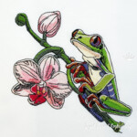 Graceful Frog Among Orchids - 4 sizes