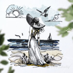 Girl by the sea in a straw hat - 5 sizes