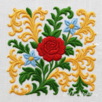 Golden Baroque Rose Floral Ornament Machine Embroidery Design - 3 sizes