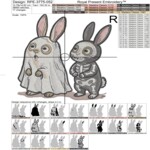 Halloween Ghost and Skeleton Bunnies Machine Embroidery Design – 5 Sizes
