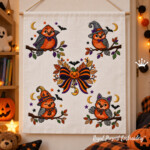 Large Tweet Halloween Costume Owls and Pumpkin Bow Machine Embroidery Design Set