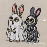 Small Halloween Ghost and Skeleton Bunnies Machine Embroidery Design – 5 Sizes