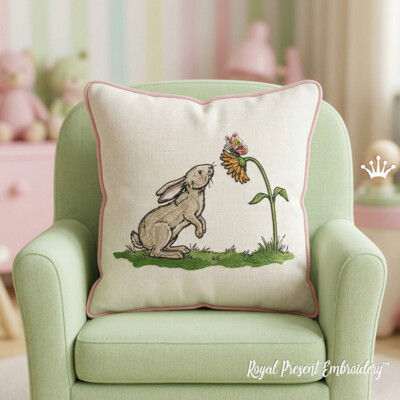 Hare with sunflower and butterfly